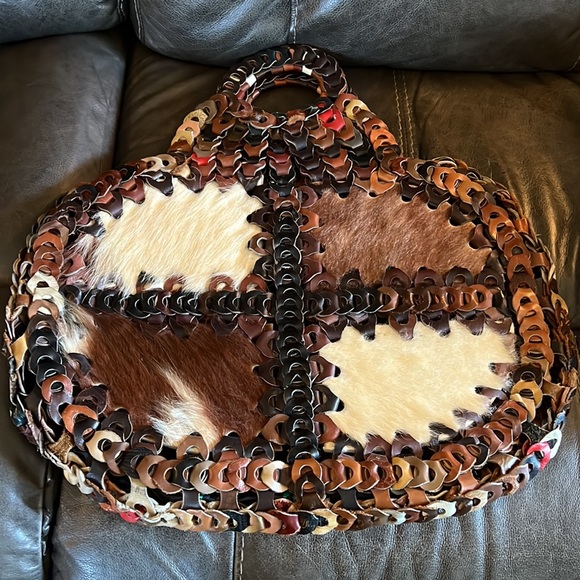 Vintage 70's chain leather and hide tote - Picture 2 of 9